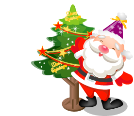 Pai Natal com arvore enfeitada