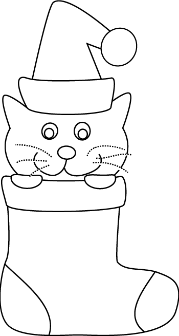 Meia com um gatinho e gorro de pai natal